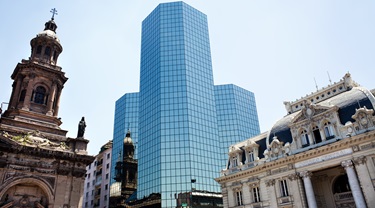 Downtown Santiago, Chile, skyline with a mix of modern and historic buildings