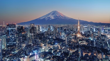 Tokyo skyline illuminated at night.