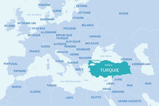 Carte de la Turquie et des pays voisins