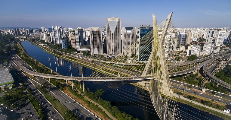 Iconic, cable-stayed Octavio Frias de Oliveira bridge in São Paulo, Brazil