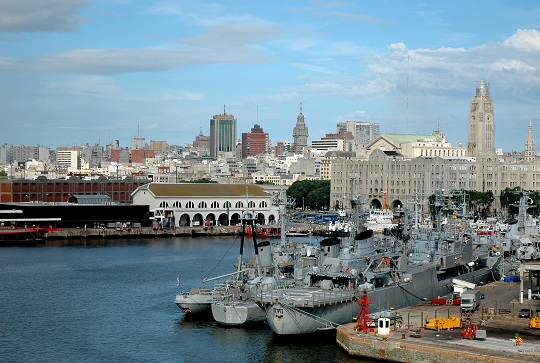 Montevideo cityscape from port district.