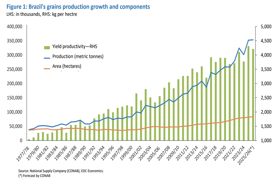 Line chart showing Brazilian agriculture exports trend over recent years