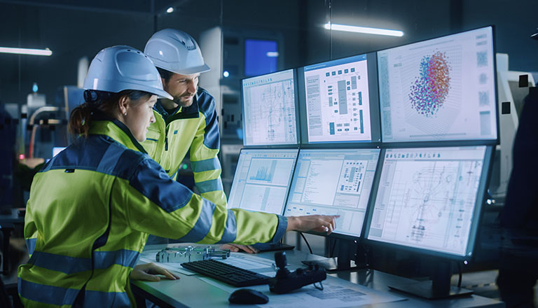 Ingénieur et opérateur évaluant des outils d'automatisation et d'IA sur une ligne de production pour soutenir la croissance des opérations d'exportation.