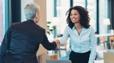 Entrepreneur handshaking during an office meeting with colleagues. 