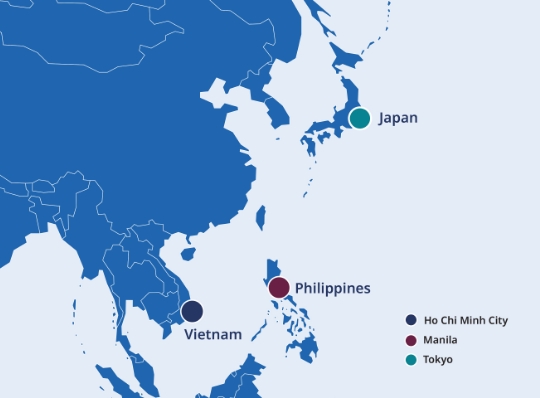 Map of the Indo-Pacific region, showing Japan, Vietnam and the Philippines.