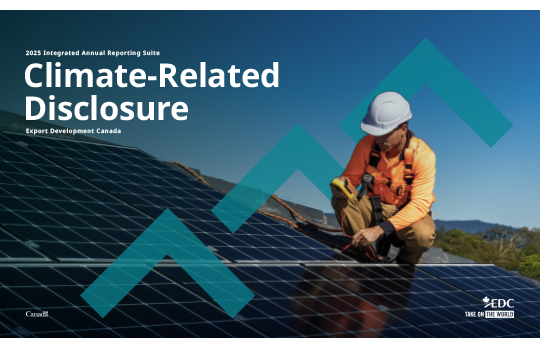 Cover of Climate-Related Disclosure. A worker installing solar panels on a rooftop, with text overlaid that reads “Climate-Related Disclosure”