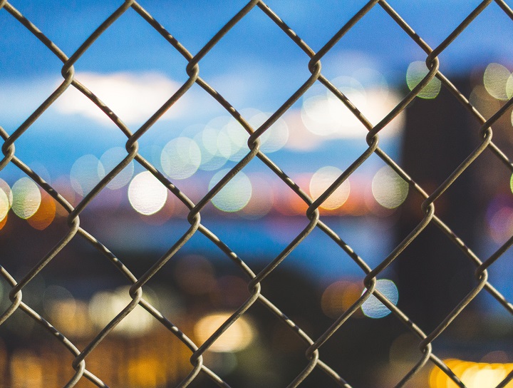 Fence with Manhattan in the background.