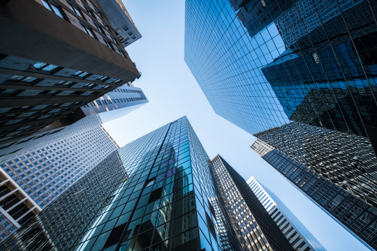 Modern office buildings in the financial district.