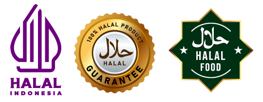 An image showing three examples of halal certification stamps that can be found on supermarket food items, including the certification stamp used in Indonesia, the largest consumer of halal products in the Indo-pacific region