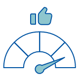 Représentation graphique d’un pouce levé au-dessus d’un compteur en demi-cercle. La flèche sur le compteur pointe vers l’extrémité droite.