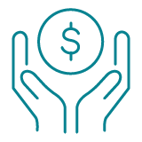 Deux mains tenant une pièce avec un signe de dollar.