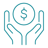 Icône représentant un capital à fort impact avec des pièces empilées et des flèches vers le haut.