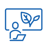 Icon of person presenting with leaf in background