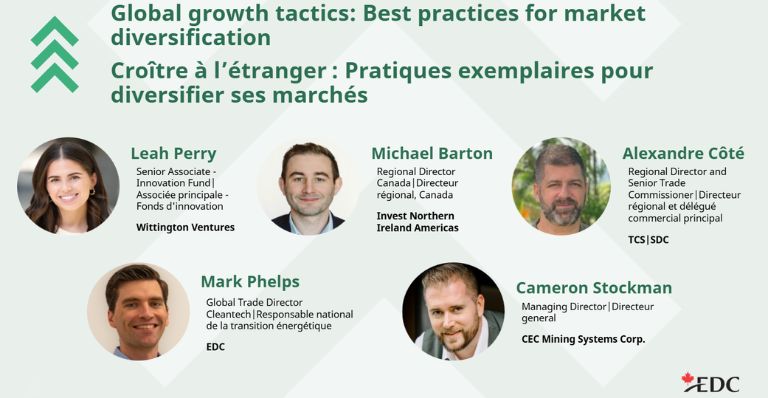 Diversification des marchés dans le secteur des technologies propres avec des investisseurs novateurs, EDC, le Service des délégués commerciaux et le directeur général de CEC Mining Systems.