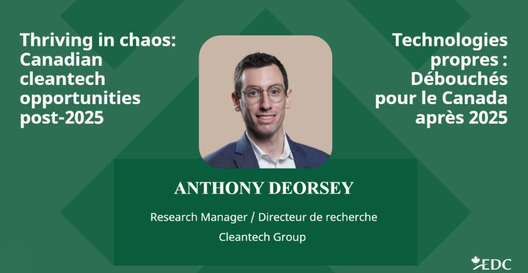 Anthony DeOrsey, directeur de recherche du Cleantech Group, discute des forces du Canada et des débouchés à l’échelle mondiale dans le domaine des technologies propres.