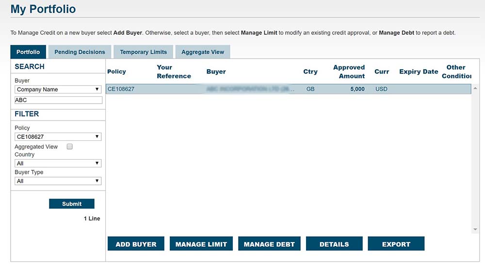 Select your buyer from the My Portfolio screen