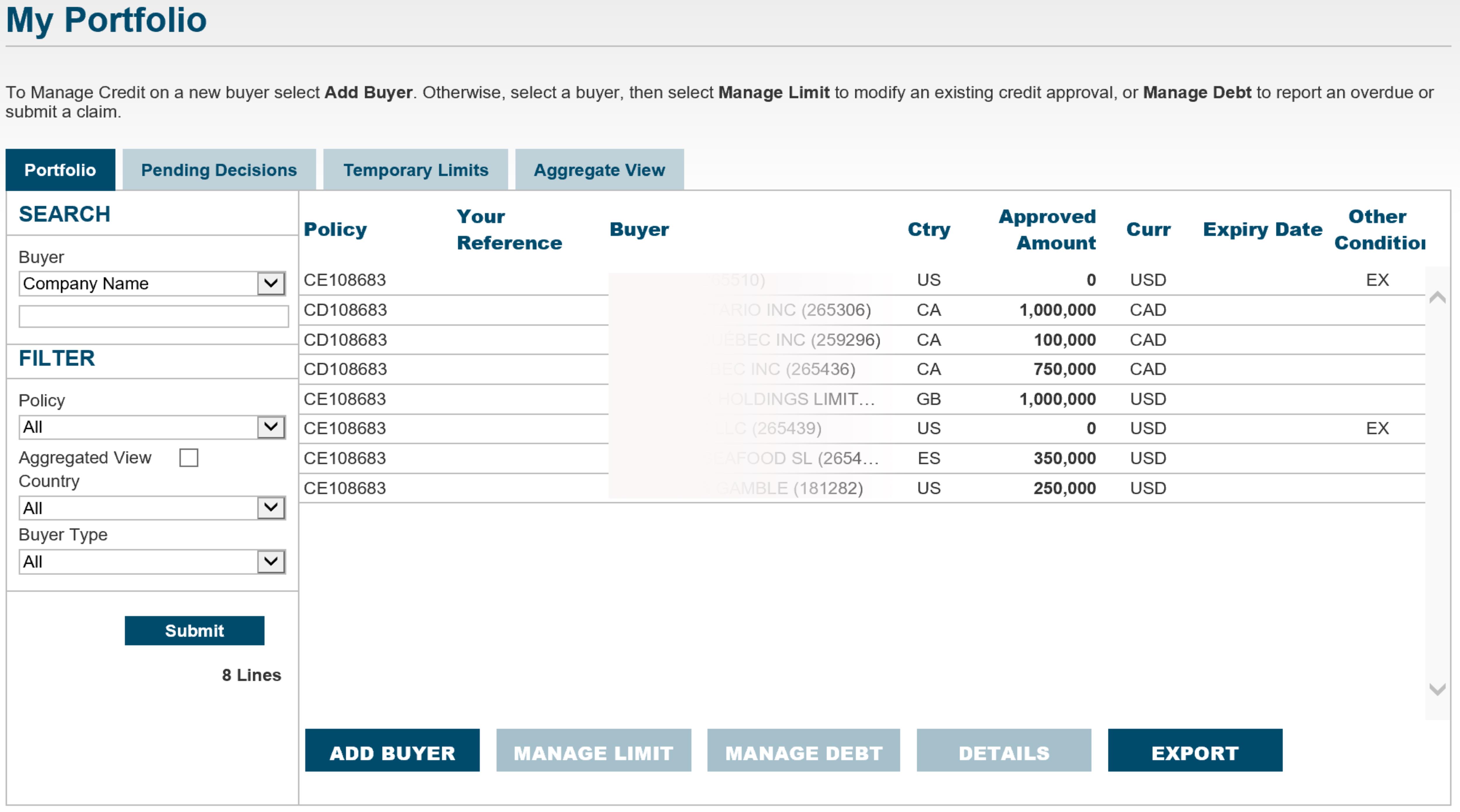 The My Portfolio menu