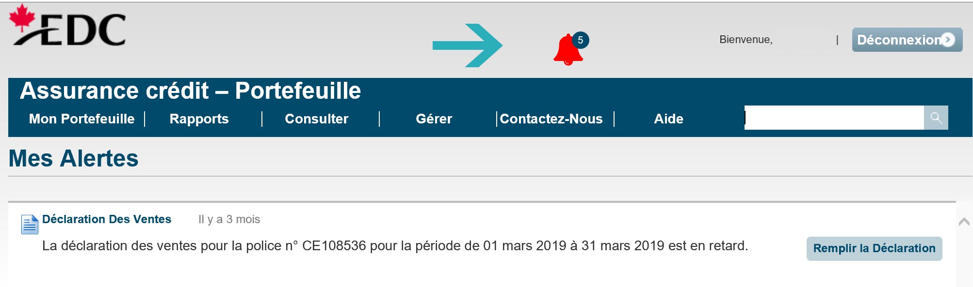 Des tâches sur la page Mes Alertes