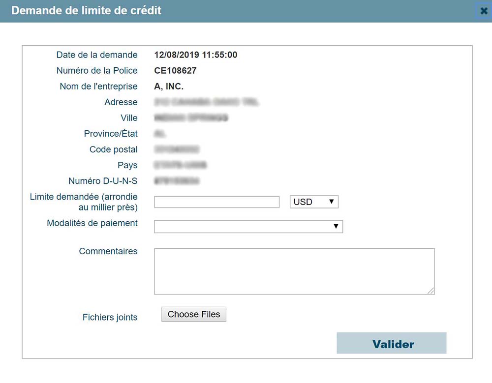 Demande de limite de crédit